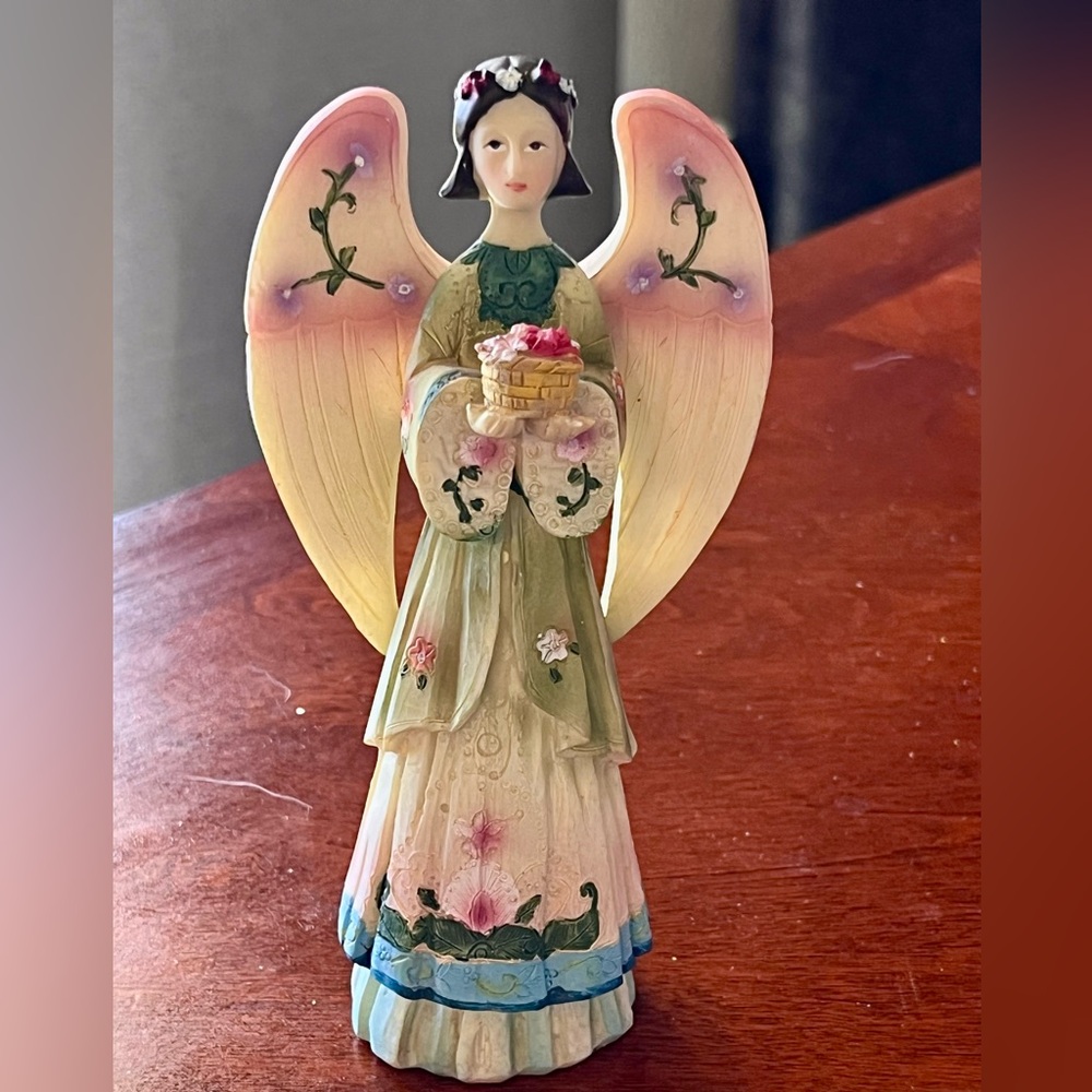 VTG Ceramic Angel Polystone Trend #63 Hand Painted figurine 6” tall